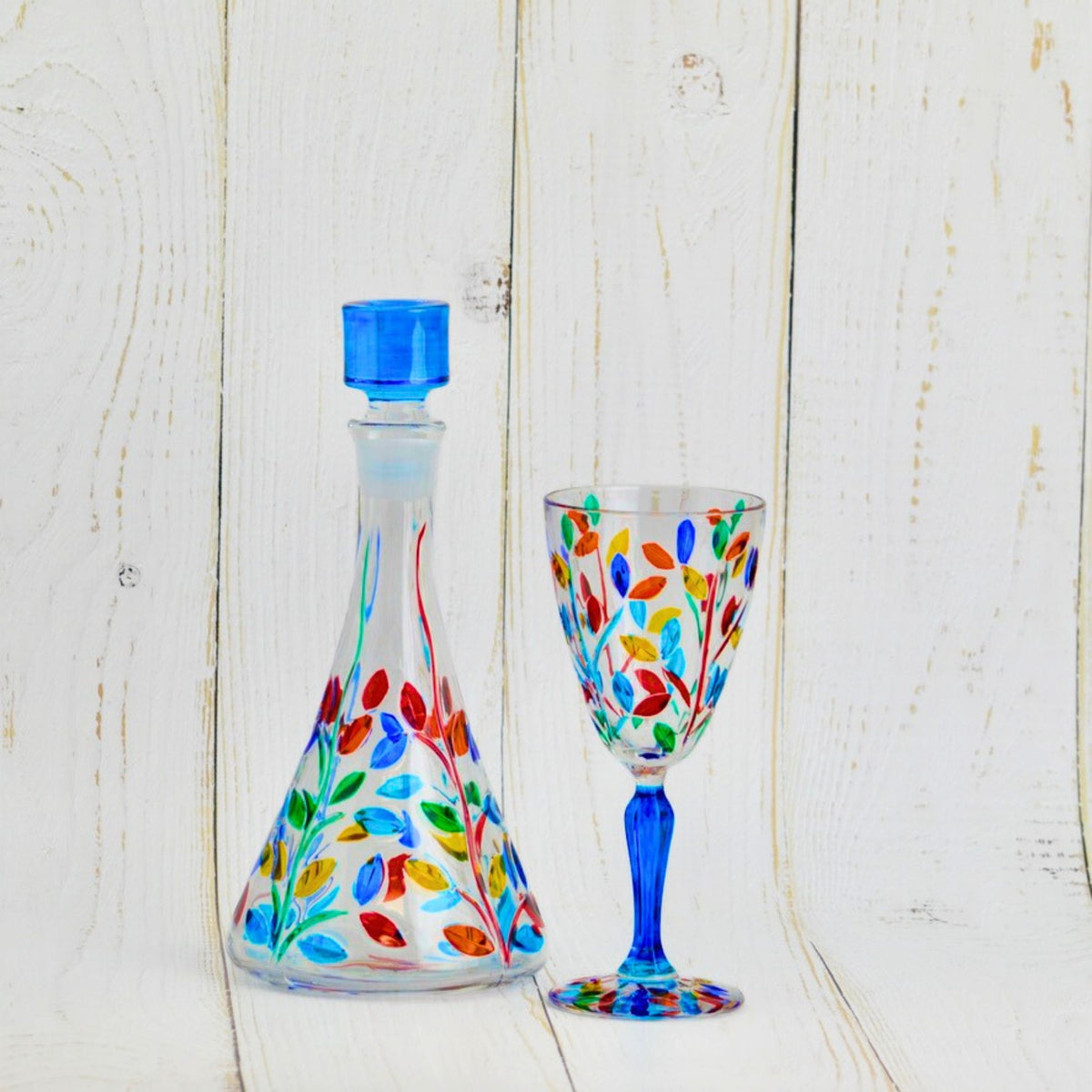 Flowervine Triangle Decanter, Hand Painted Crystal, Made in Italy