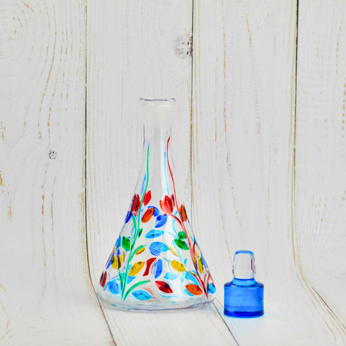 Flowervine Triangle Decanter, Hand Painted Crystal, Made in Italy