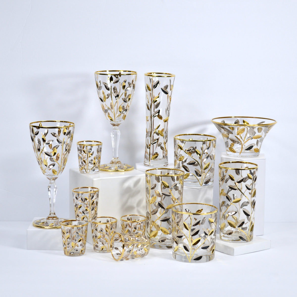 Flowervine Short Drink Glasses, Italian Crystal with Platinum and Gold - My Italian Decor