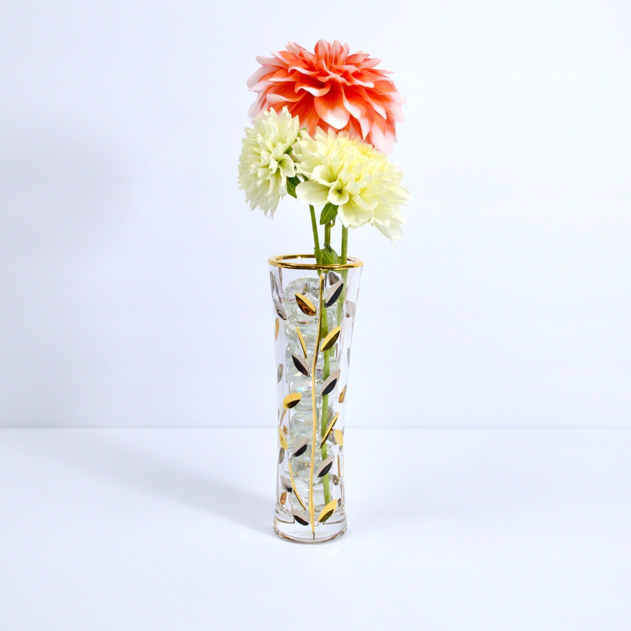 Elegant Flowervine bud vase by MyItalianDecor, featuring platinum and gold Italian crystal accents.