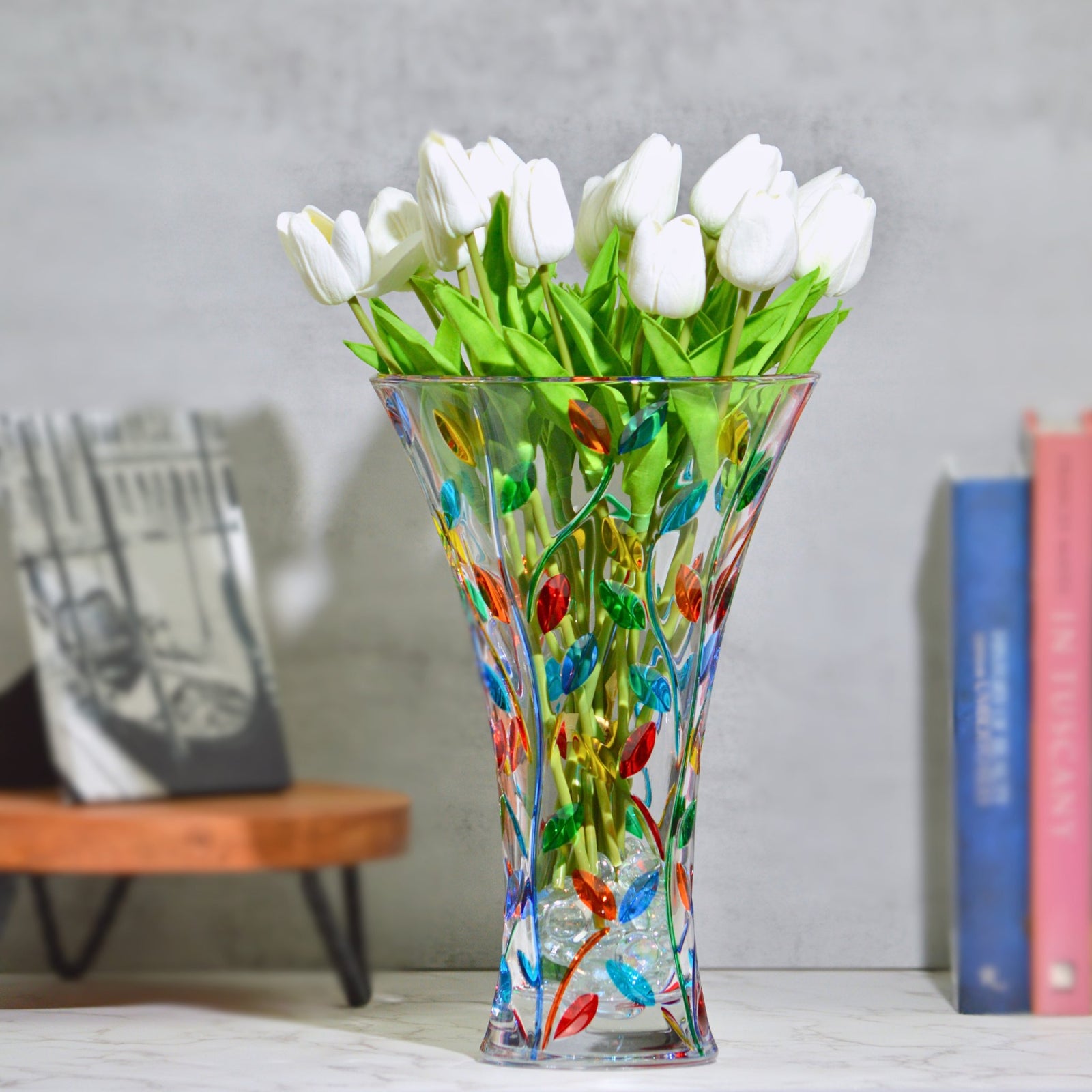 Flowervine, Tree of Life Tulip Vase 12", Large, Hand Painted Italian Crystal - My Italian Decor