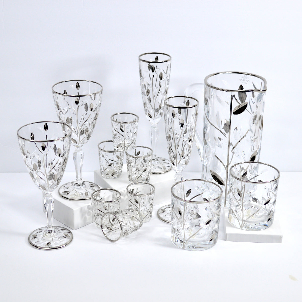 Italian Crystal Platinum Shot Glasses, Flowervine, Set of 6 - My Italian Decor