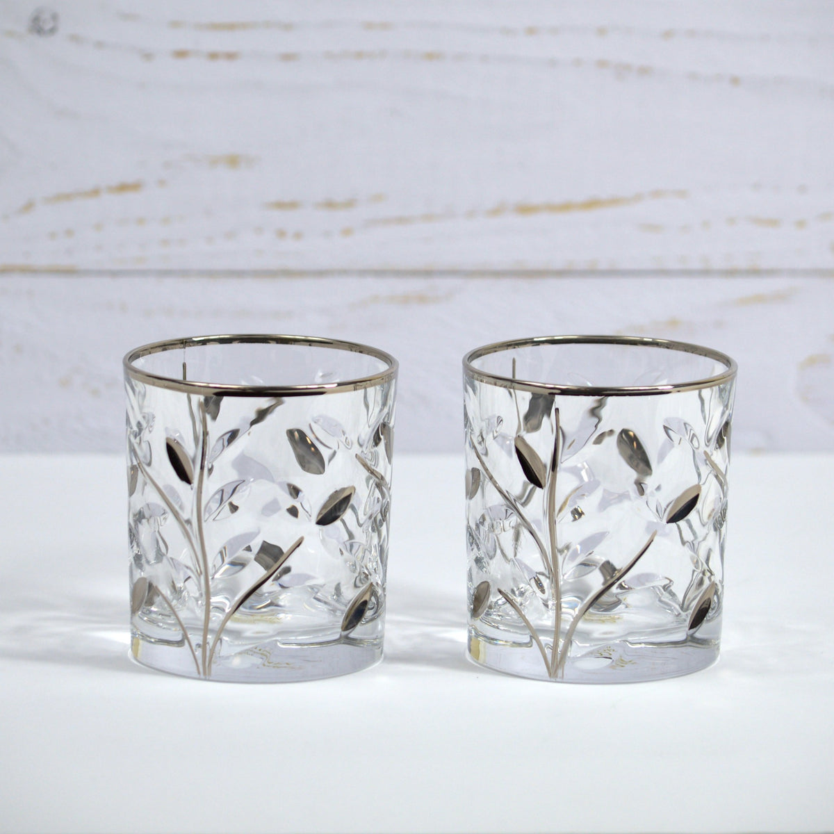 Flowervine Short Drink Glasses, Italian Crystal with Platinum, Set of 2 - My Italian Decor