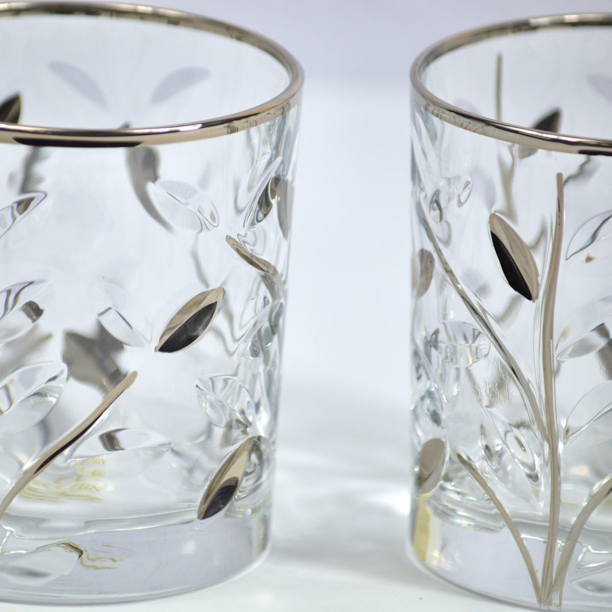 Flowervine Short Drink Glasses, Italian Crystal with Platinum, Set of 2 - My Italian Decor