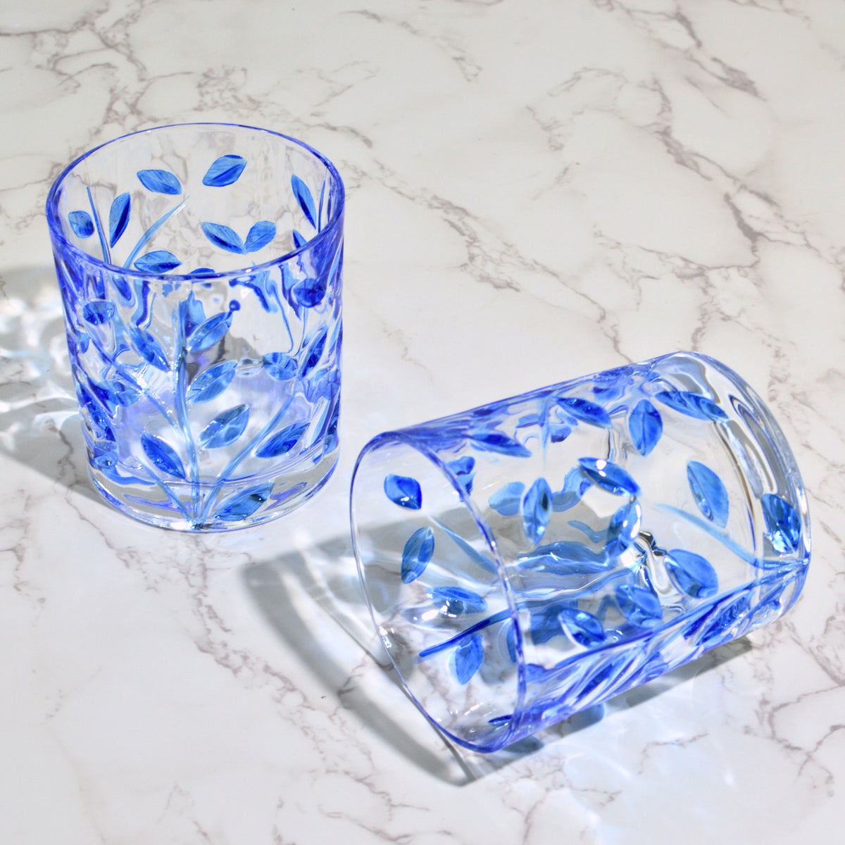 Hand-Painted Italian Crystal Flowervine Drink Glasses, Sky Blue