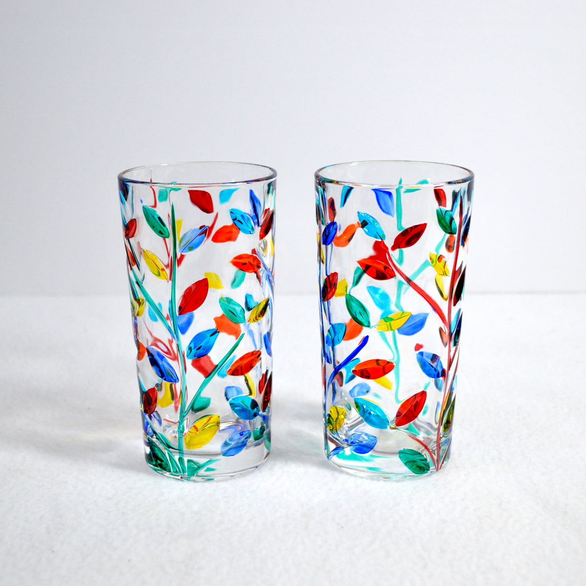 Flowervine Tall Drink Glasses, Set of 2, Hand-Painted Italian Crystal - My Italian Decor