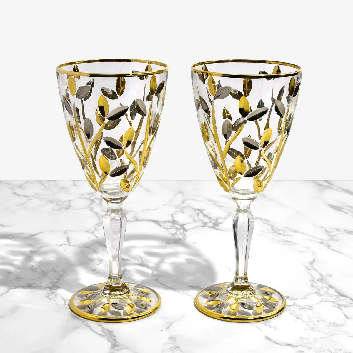 Flowervine Platinum and Gold Wine Glasses, Set of 2