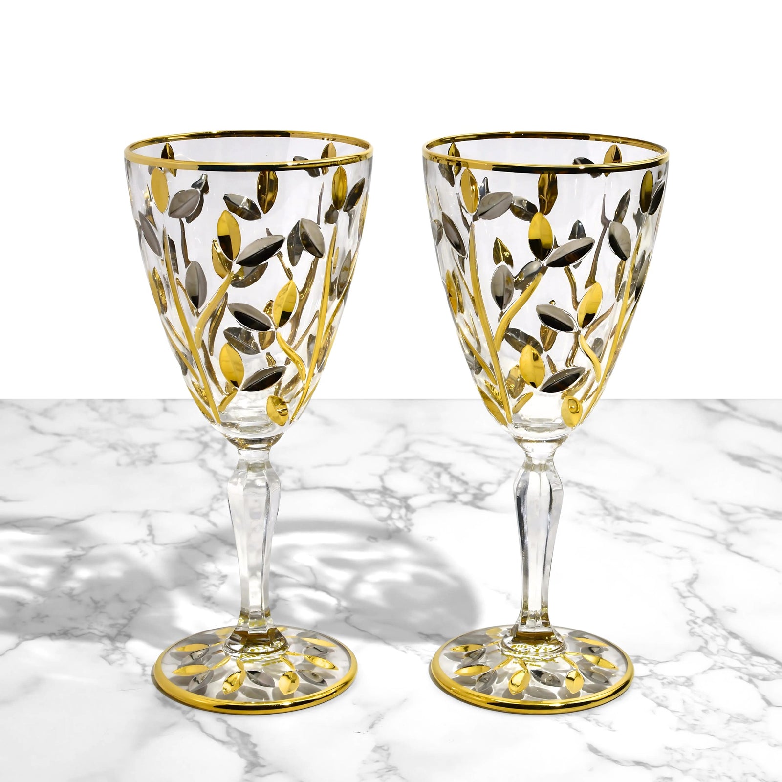 Flowervine Platinum and Gold Wine Glasses, Set of 2, - My Italian Decor