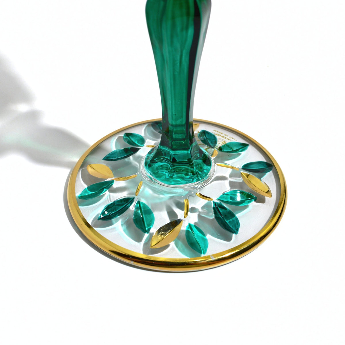 Flowervine Emerald Green and Gold Wine Glasses, Set of 2