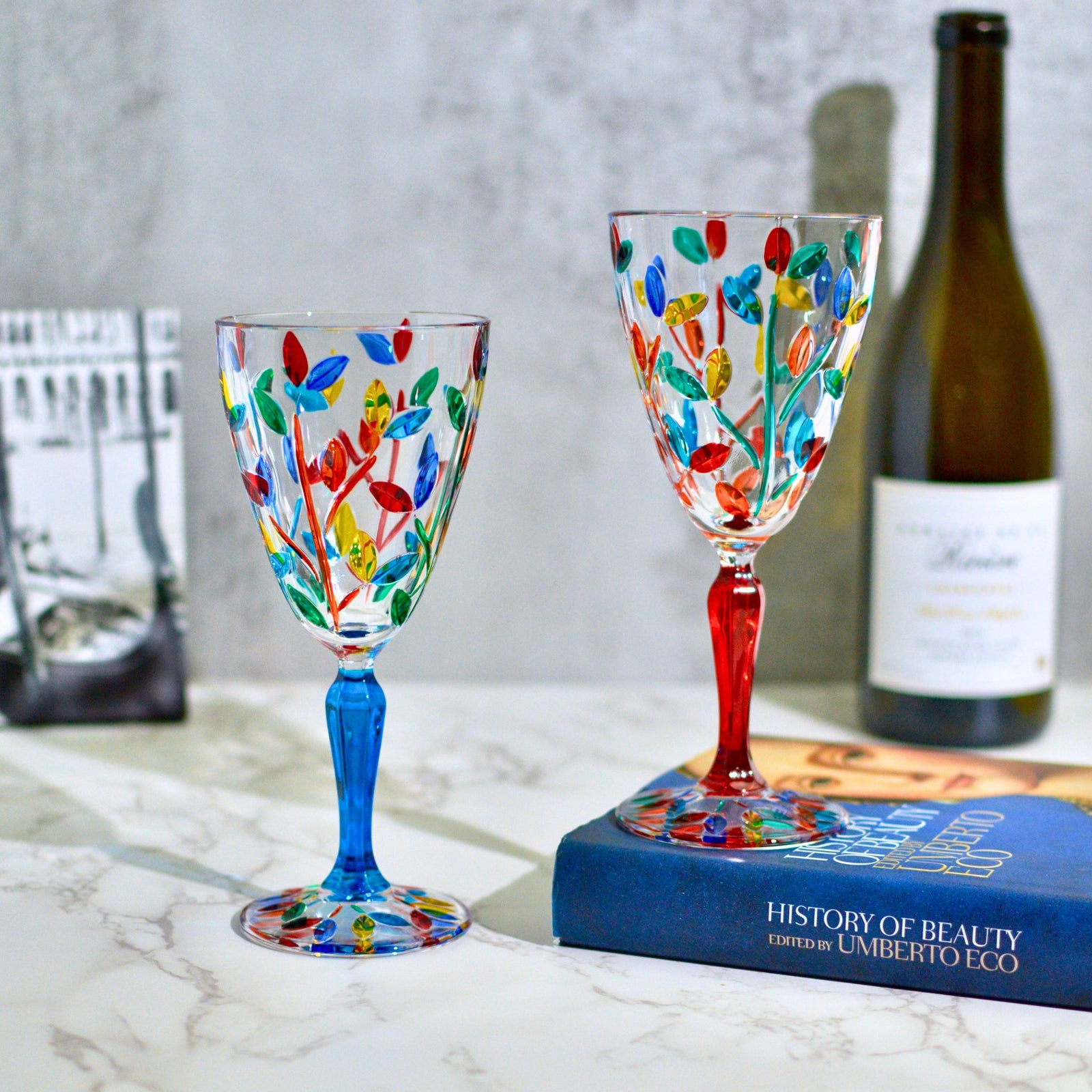 Flowervine Wine Glasses, Set of 2, Made in Italy - My Italian Decor