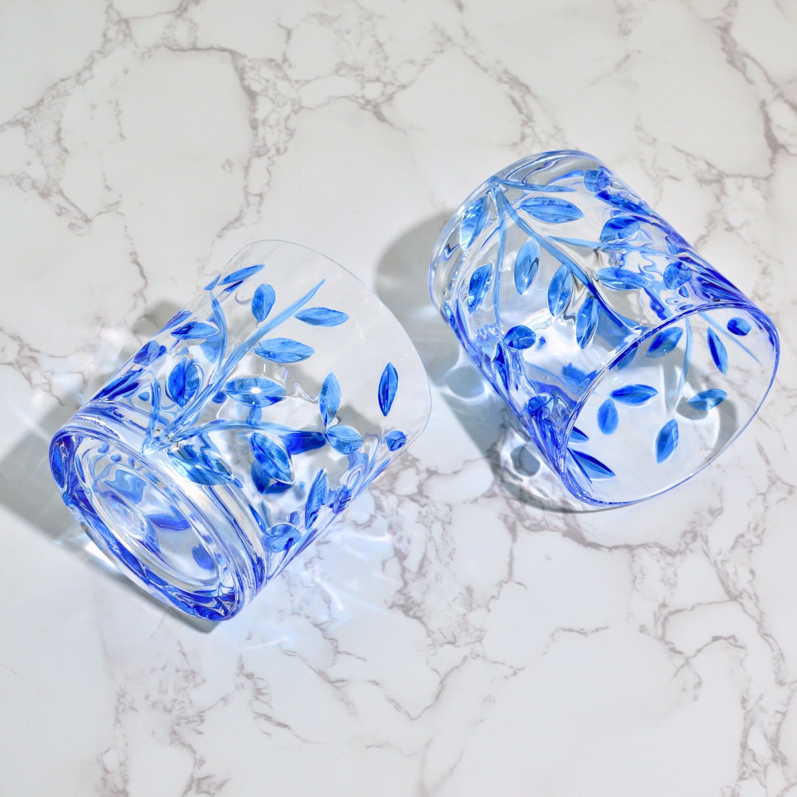 Hand-Painted Italian Crystal Flowervine Drink Glasses, Sky Blue - My Italian Decor