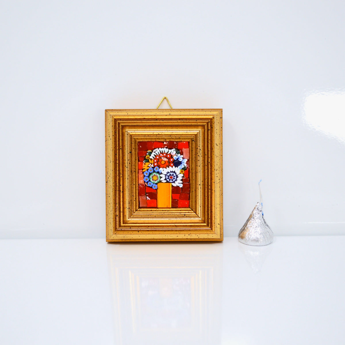 Miniature Framed Glass Floral Mosaic Art, Murano Glass, Red, Made in Italy - My Italian Decor