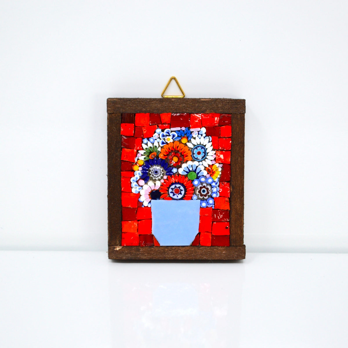 Miniature Framed Glass Floral Mosaic Art, Red, Wood Frame, Made in Italy - My Italian Decor