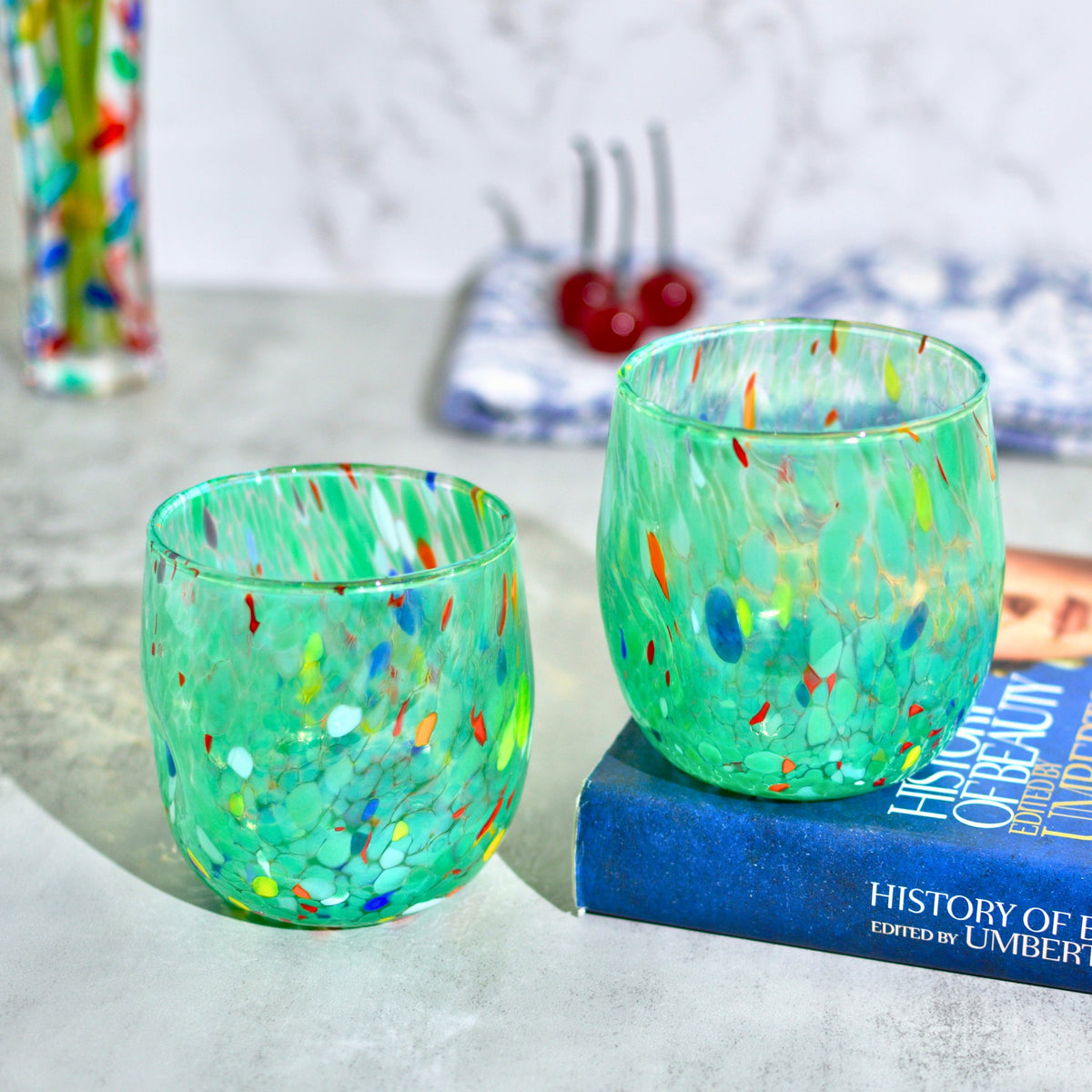 Fresca Murano Glass Tumblers, Set of 2, Made in Italy - My Italian Decor