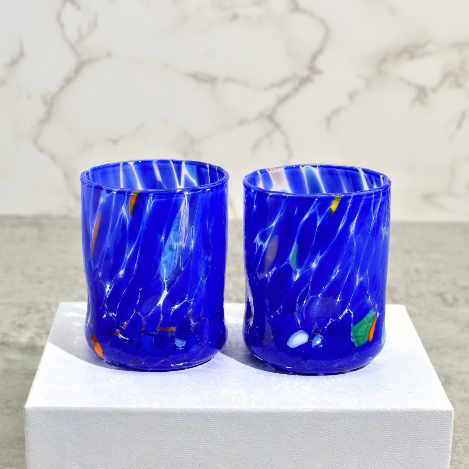 Set of 2 Murano Glass Fresca Shot Glasses in vibrant colors, handcrafted in Italy, by MyItalianDecor.