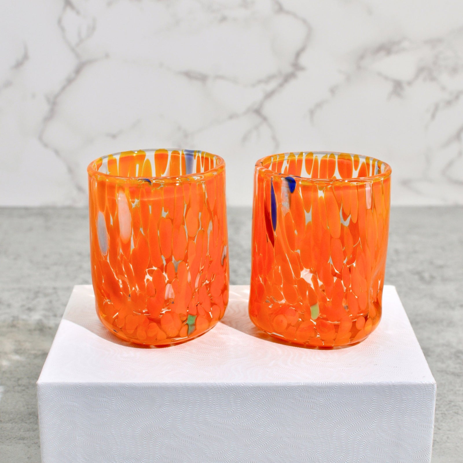 Set of 2 Murano Glass Fresca Shot Glasses in vibrant colors, handcrafted in Italy, by MyItalianDecor.