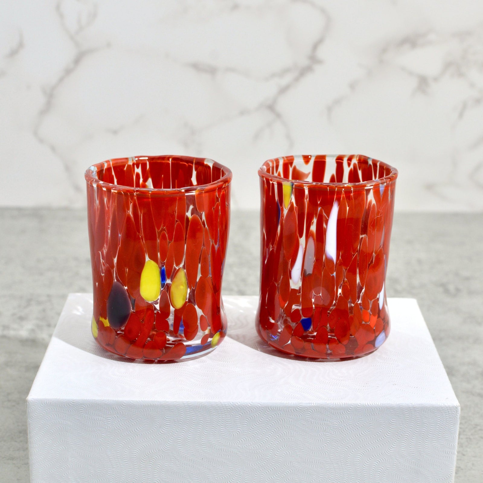 Set of 2 Murano Glass Fresca Shot Glasses in vibrant colors, handcrafted in Italy, by MyItalianDecor.