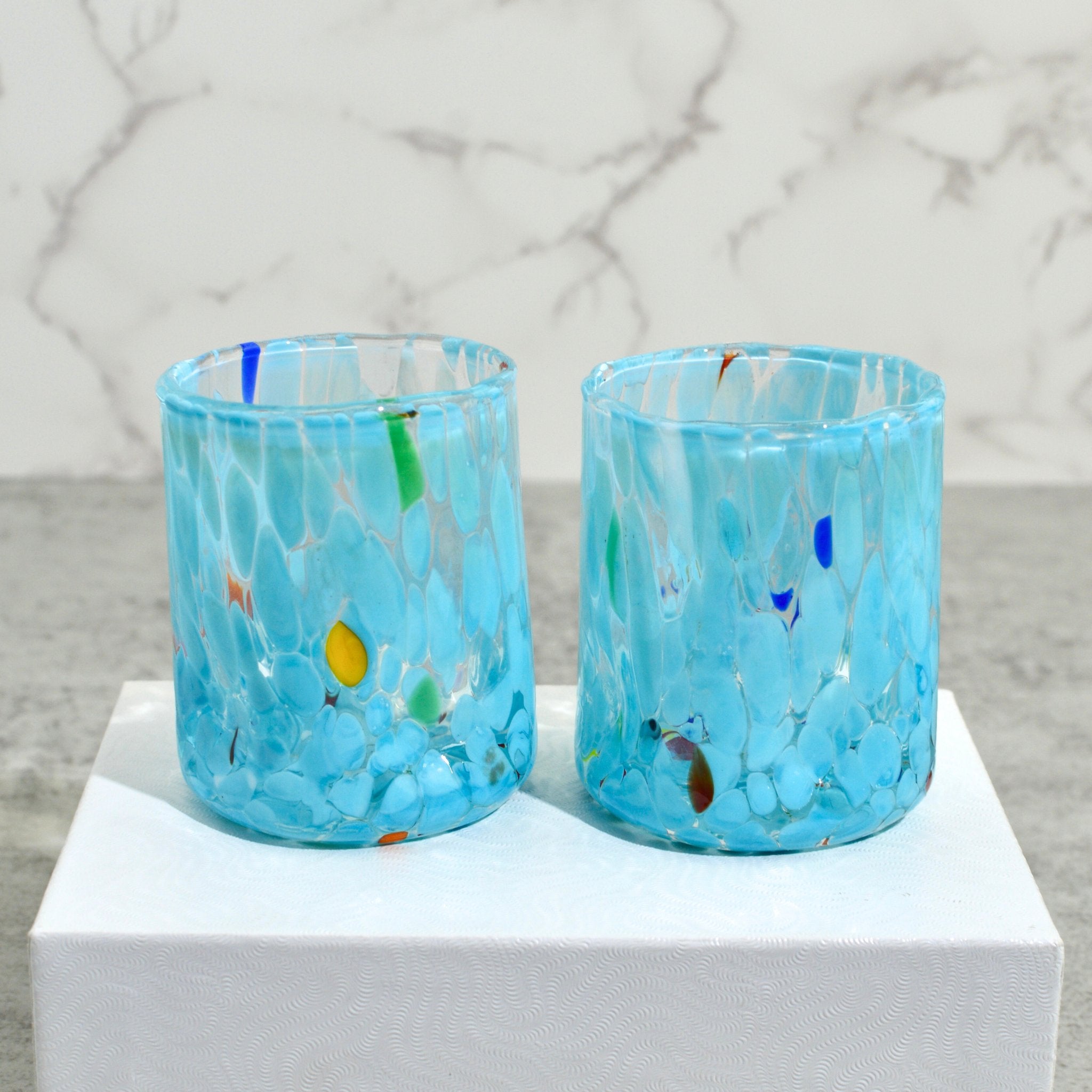 Set of two Murano Glass Fresca shot glasses in sky blue, handcrafted in Italy by MyItalianDecor.