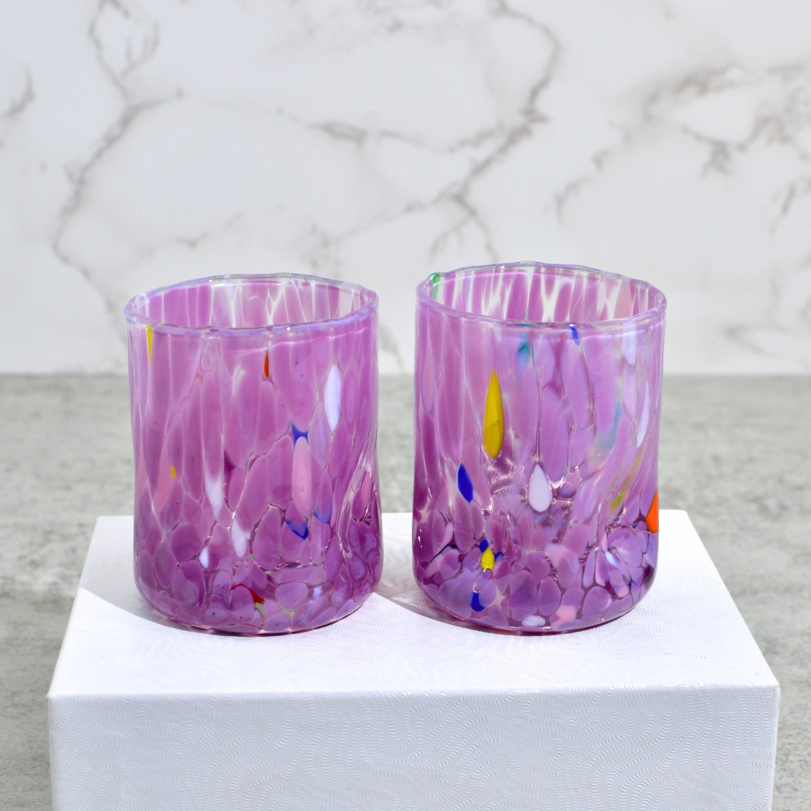 Set of 2 Murano Glass Fresca Shot Glasses in vibrant colors, handcrafted in Italy, by MyItalianDecor.