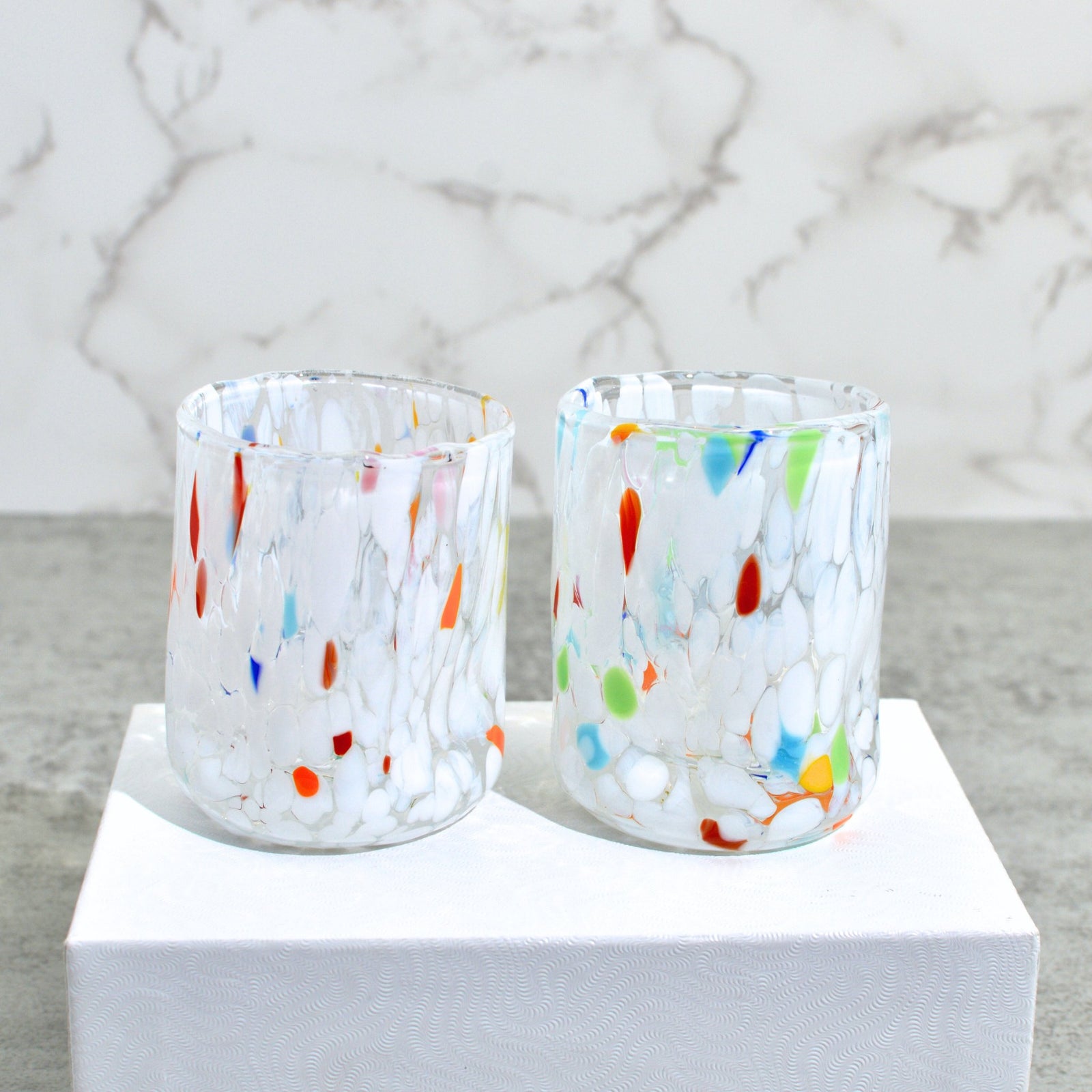 Set of 2 Murano Glass Fresca Shot Glasses in vibrant colors, handcrafted in Italy, by MyItalianDecor.