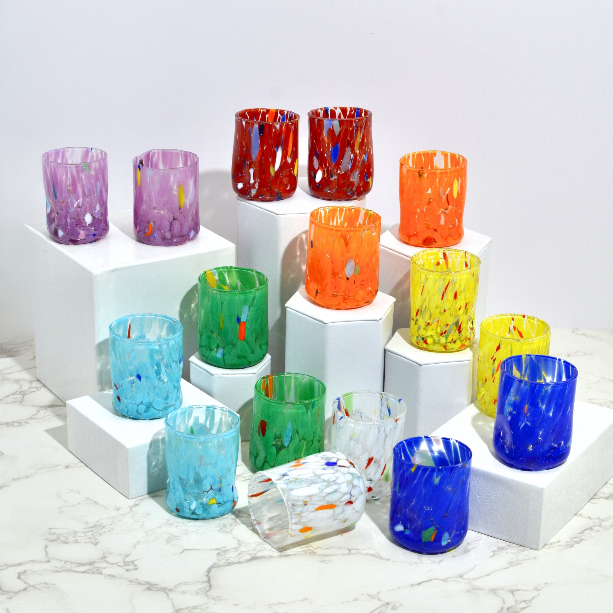 Set of 2 Murano Glass Fresca Shot Glasses in vibrant colors, handcrafted in Italy, by MyItalianDecor.