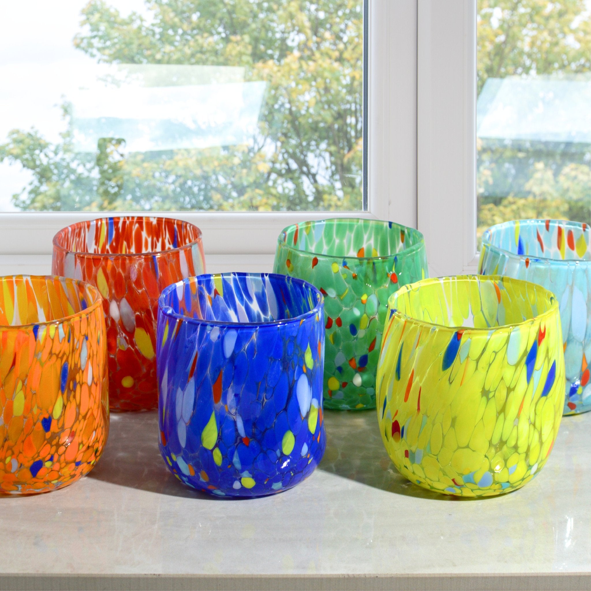 Set of two Murano glass round tumblers from Italy, Fresca design by My Italian Decor, clear and elegant drinking glasses.