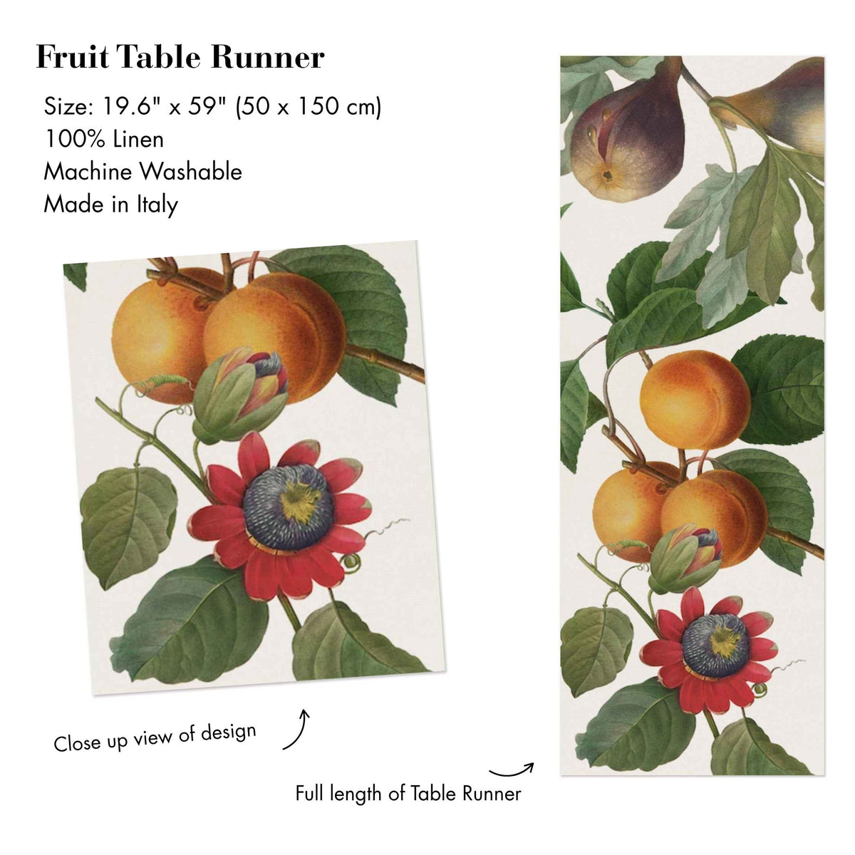 Table Runner, 100% Linen, Fruit &amp; Floral, Choose your style, Made in Italy