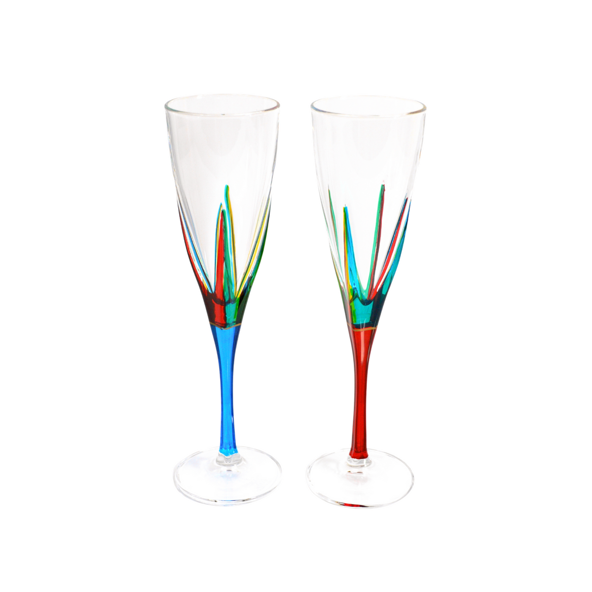 Fusion Champagne Flutes, Set of 2, Hand-Painted Italian Crystal Glasses - My Italian Decor