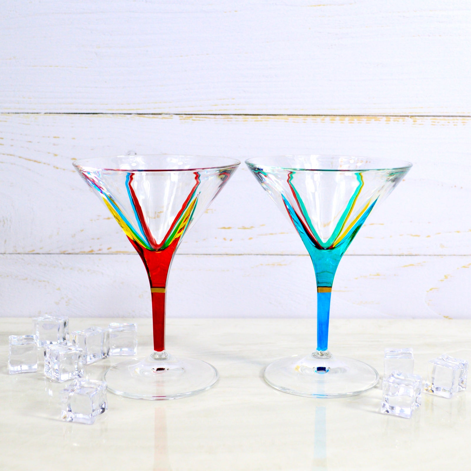 Murano Style Rainbow Millefiori Tumbler Glasses Set Of 6