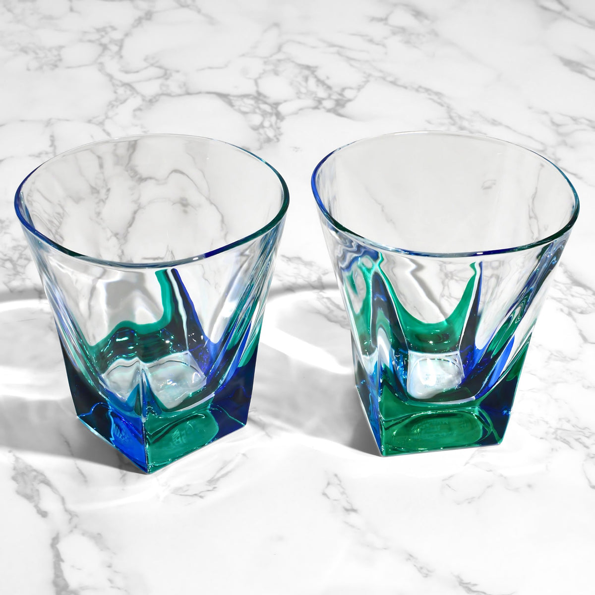 Fusion Short Juice, Water, Whiskey Glass, Set of 2, Blue/Green