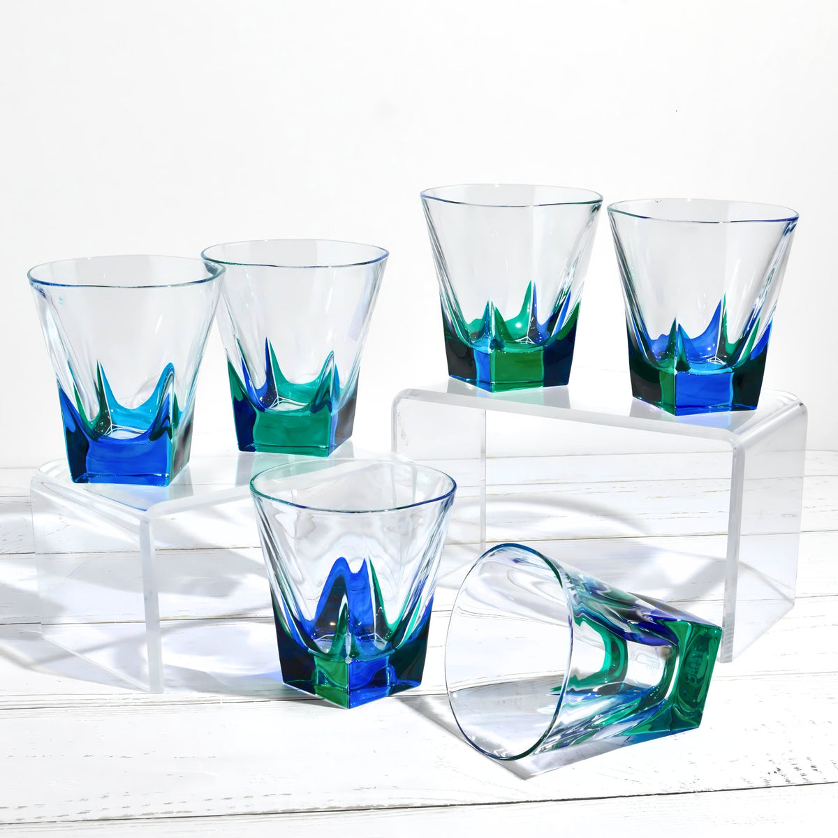 Fusion Short Juice, Water, Whiskey Glass, Set of 2, Blue/Green