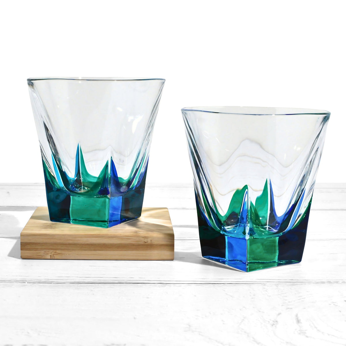 Fusion Short Juice, Water, Whiskey Glass, Set of 2, Blue/Green