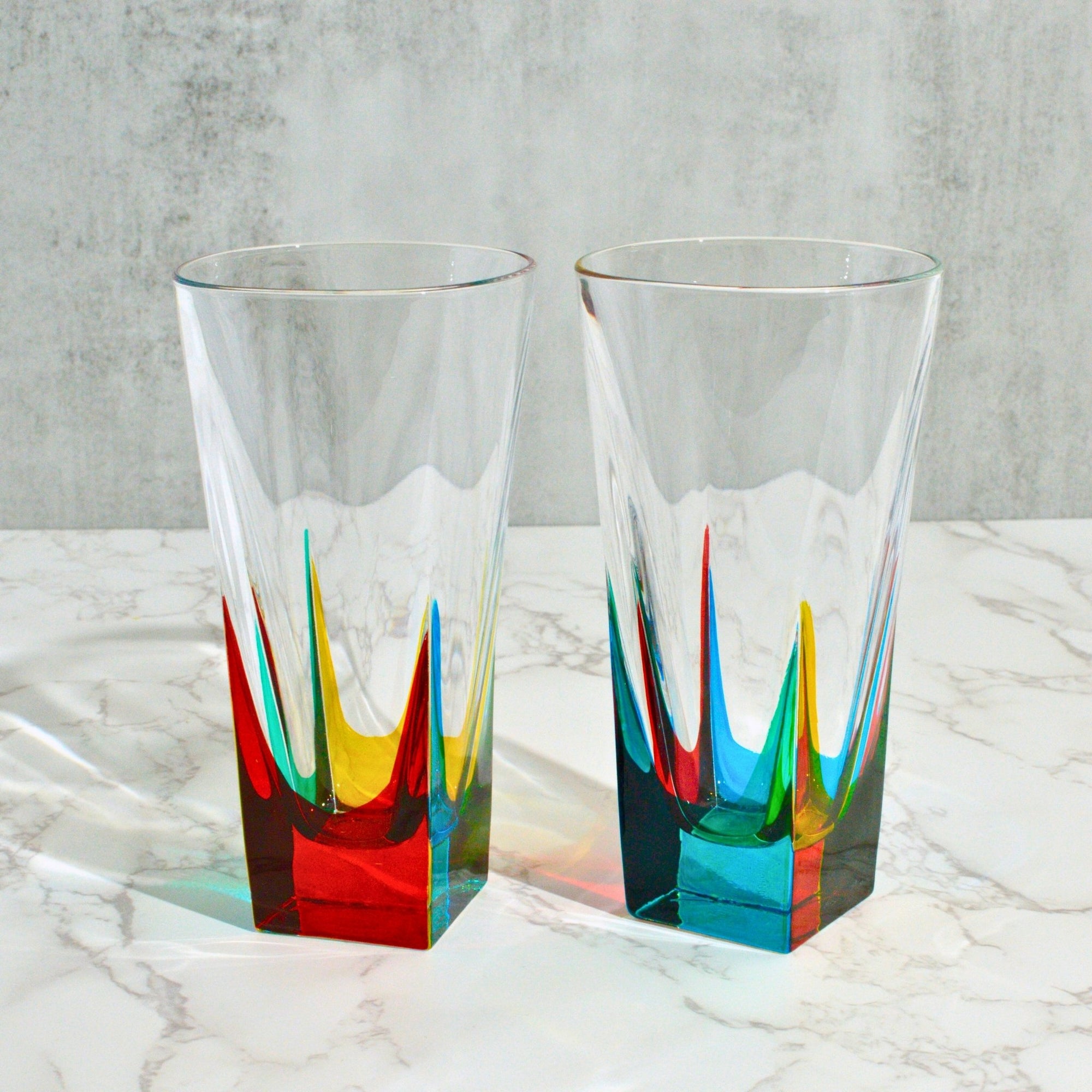 Fusion Tall Drink Glasses, Set of 2, Hand Painted Crystal, Made in Italy - My Italian Decor