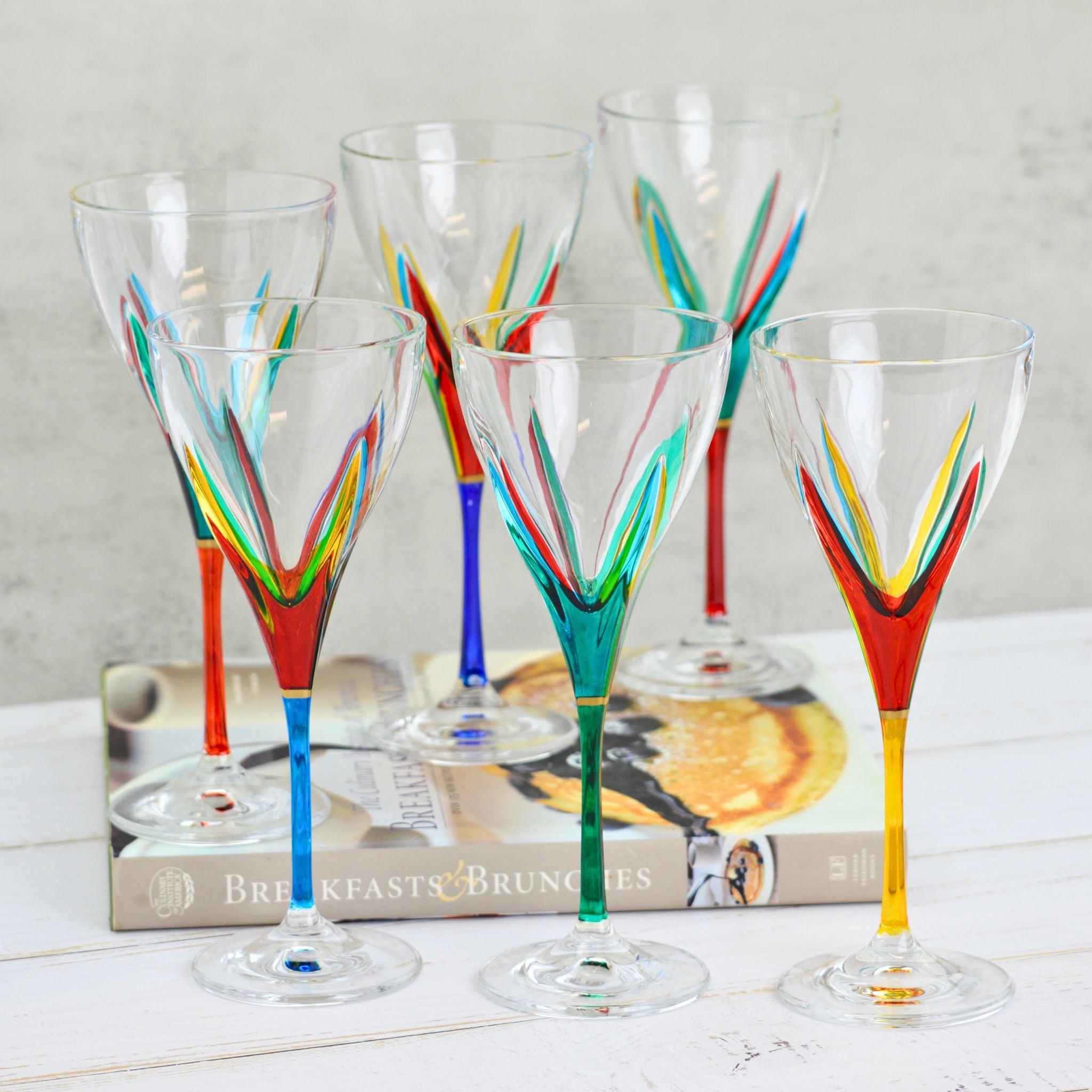 Fusion Wine Glasses, 8 oz Glasses, Hand-Painted Italian Crystal, Set of 2