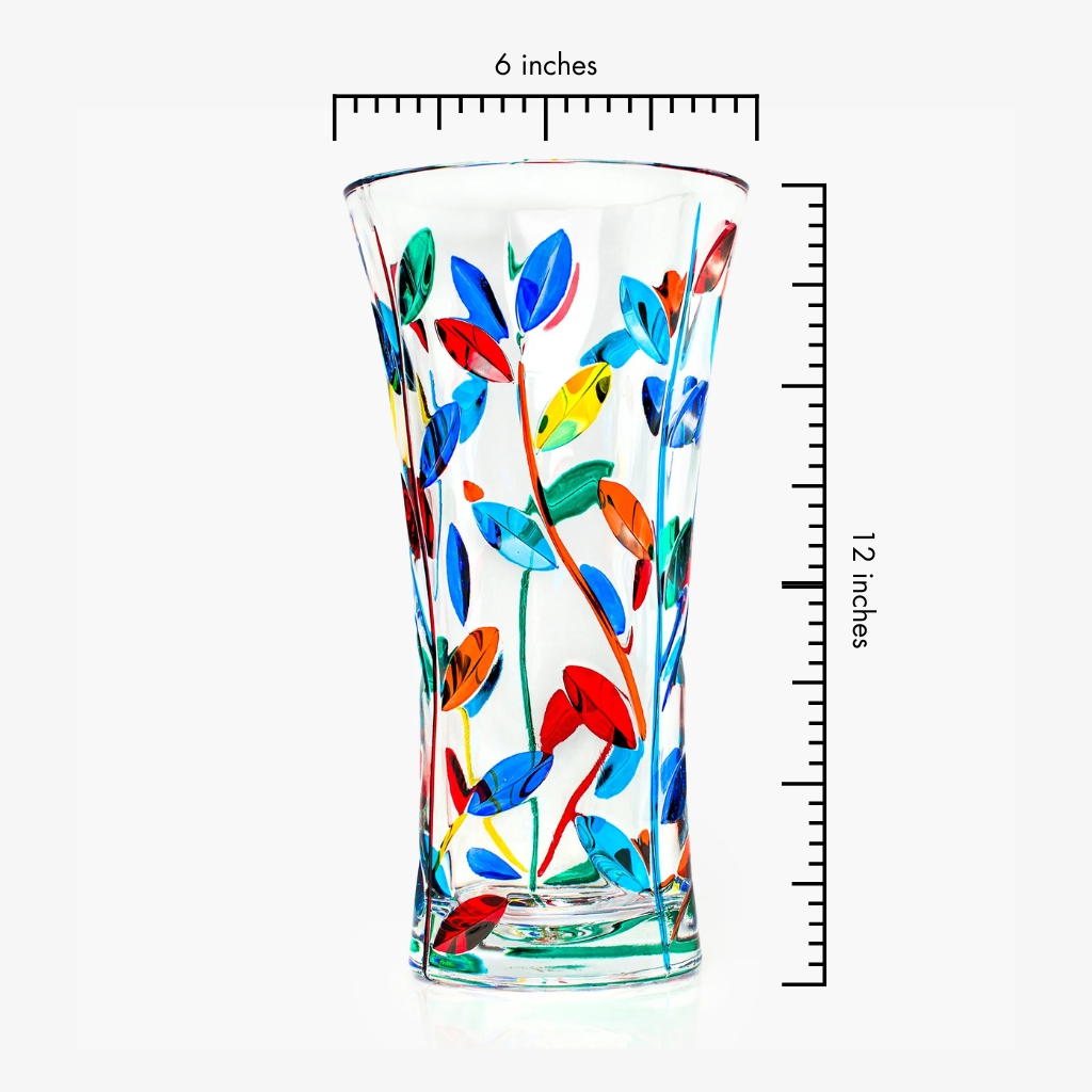 Large 12-inch hand-painted Italian crystal Tree of Life Vase by MyItalianDecor, featuring intricate floral vine design.