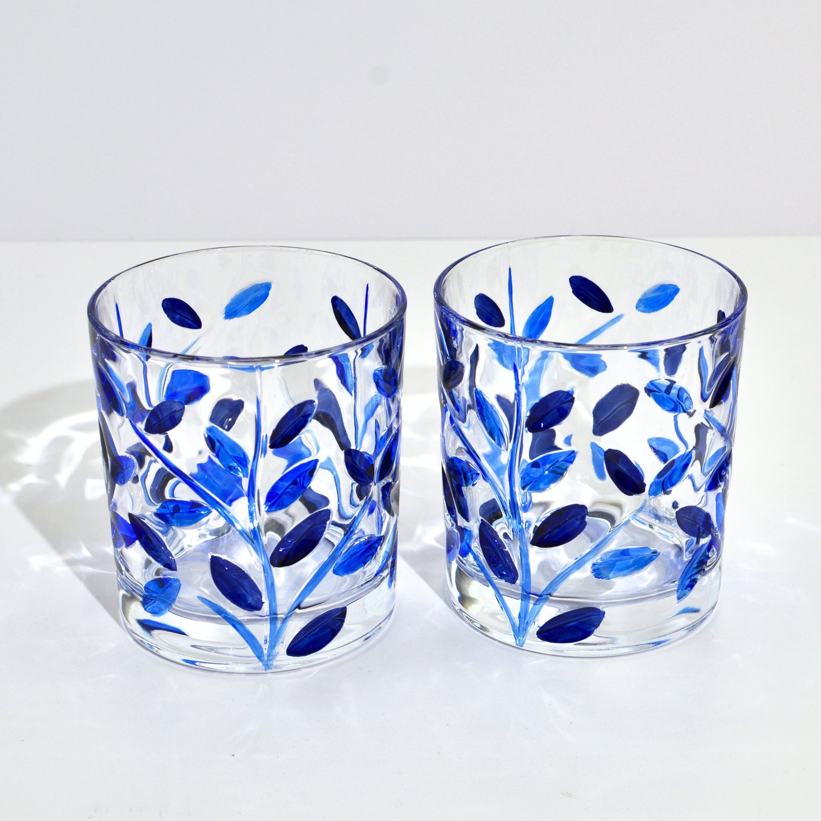 Hand-Painted Italian Crystal Flowervine Short Drink Glasses, Sapphire Blue - My Italian Decor