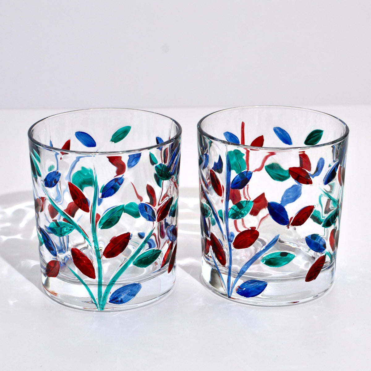 Hand-Painted Italian Crystal Flowervine Short Drink Glasses, Multi-Dusk