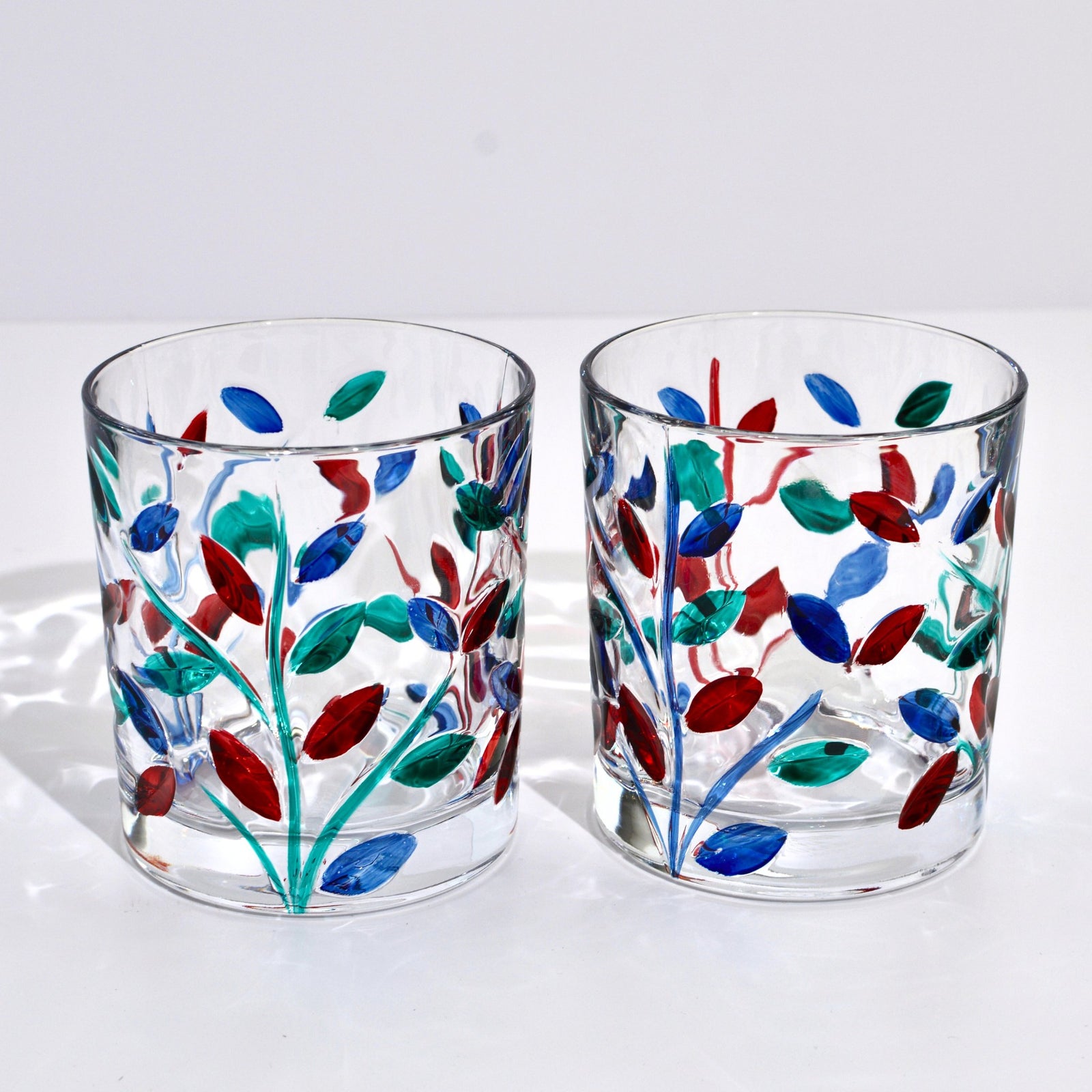 Hand-Painted Italian Crystal Flowervine Short Drink Glasses, Multi-Dusk - My Italian Decor