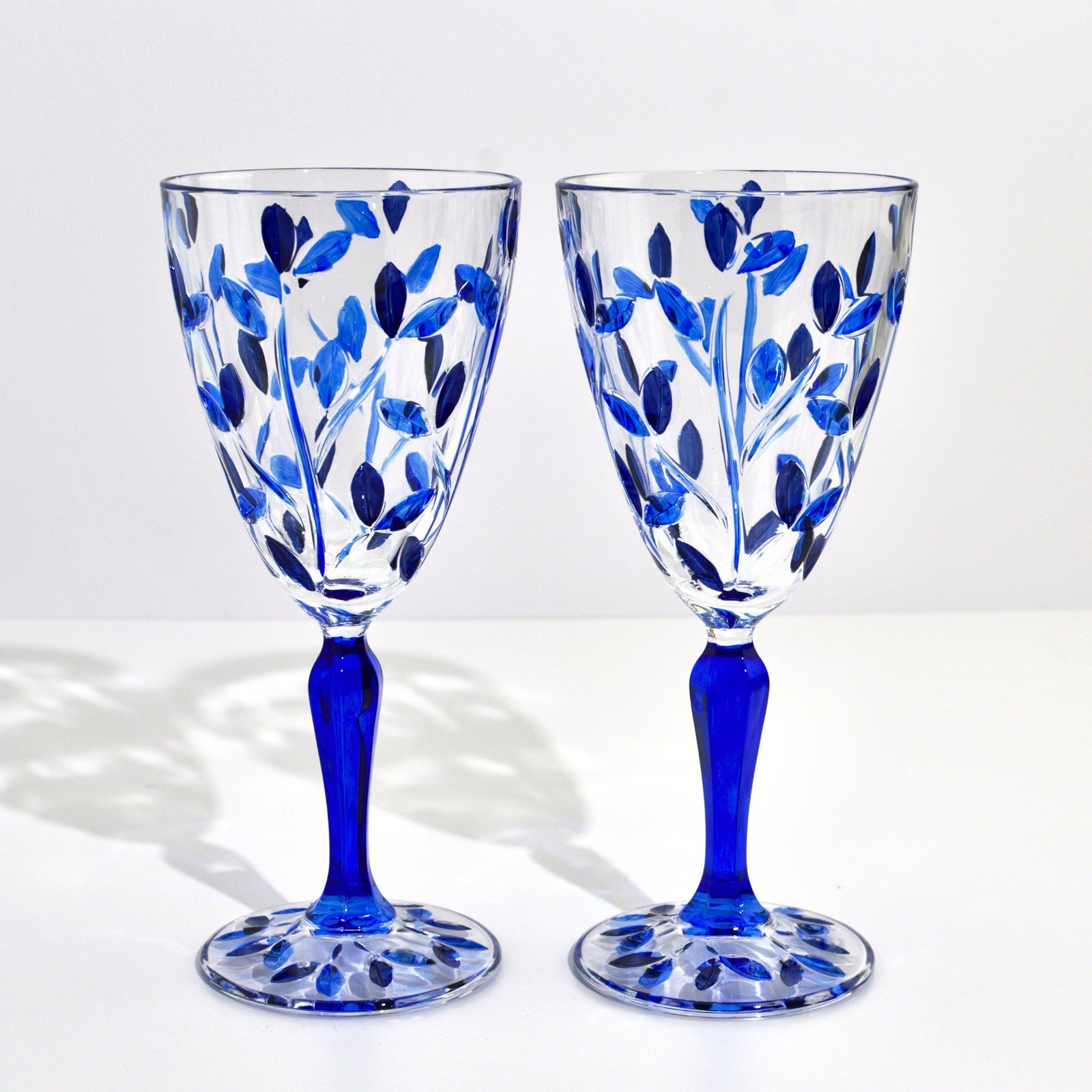 Flowervine Wine Glasses, Hand-Painted Italian Crystal, Sapphire Blue - My Italian Decor