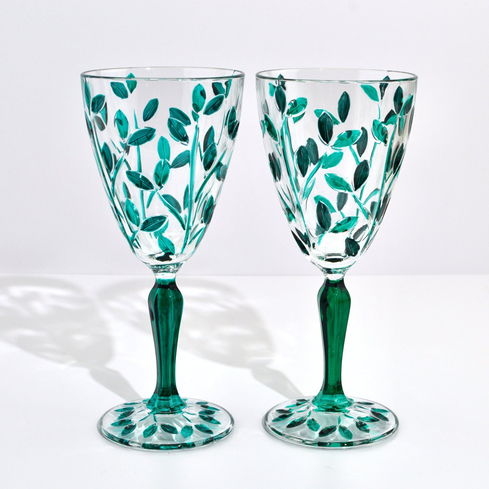 Flowervine Wine Glasses, Hand-Painted Italian Crystal, Emerald Green - My Italian Decor
