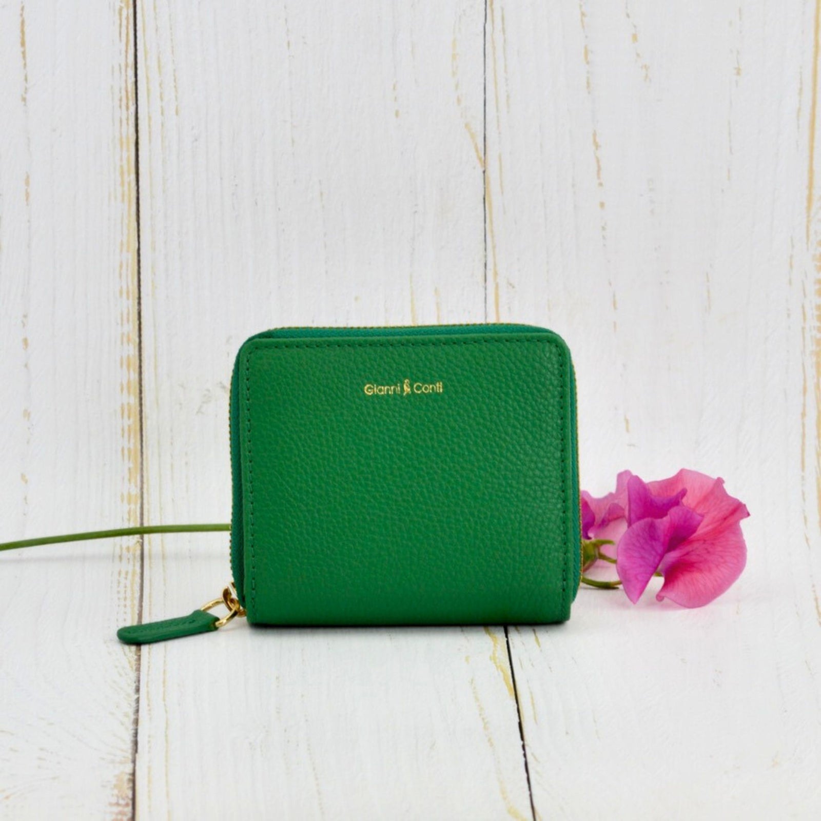 Red Genova Italian leather zip-around wallet by My Italian Decor, showcasing sleek design and fine craftsmanship.