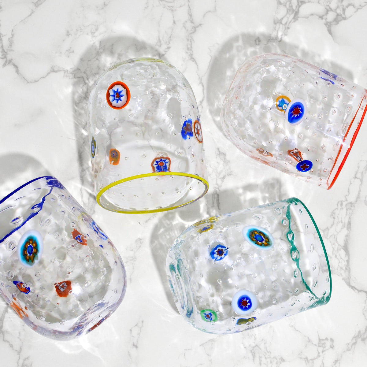 Gioia Clear Millefiori Murano Drinking Glasses, Made in Italy