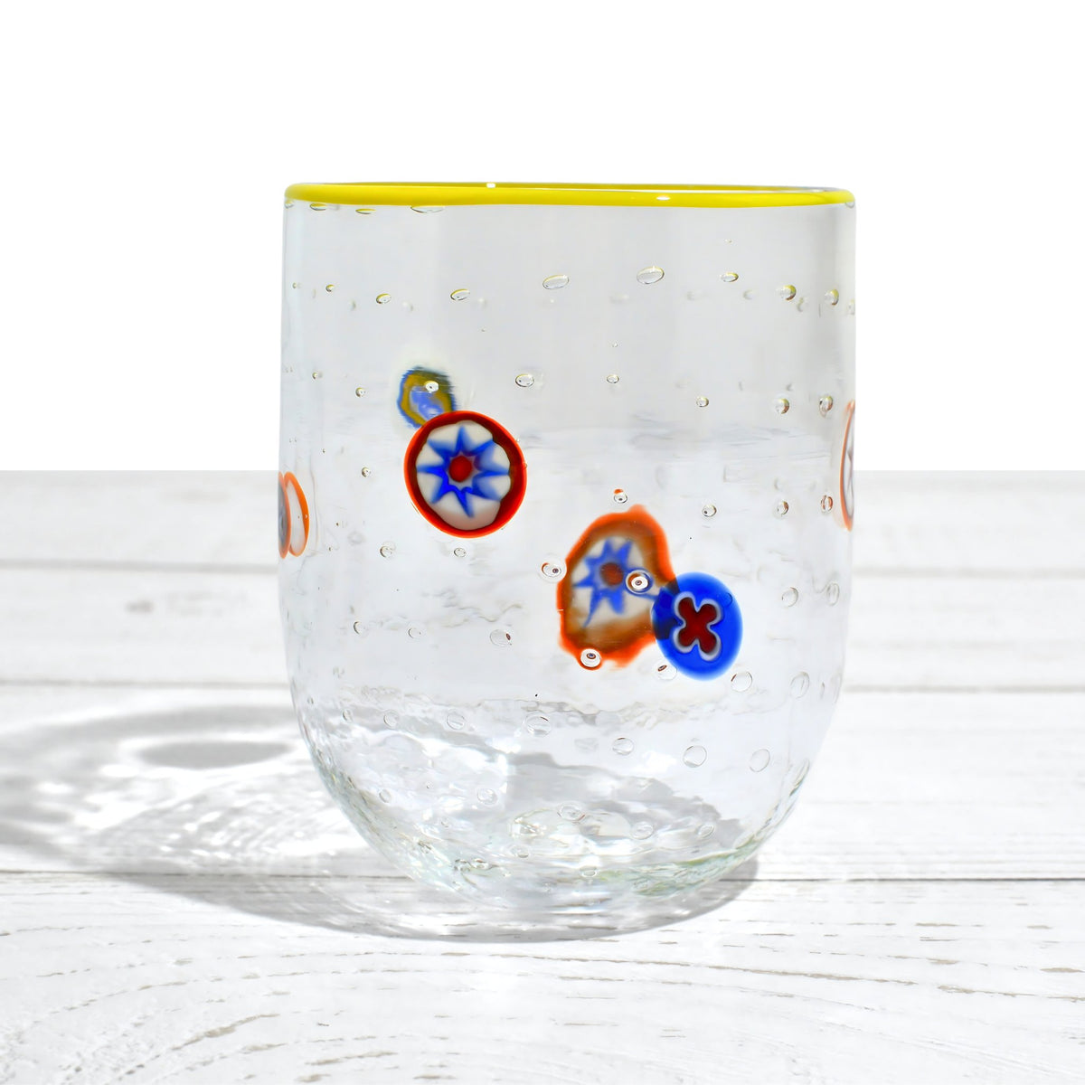 Gioia Clear Millefiori Murano Drinking Glasses, Made in Italy