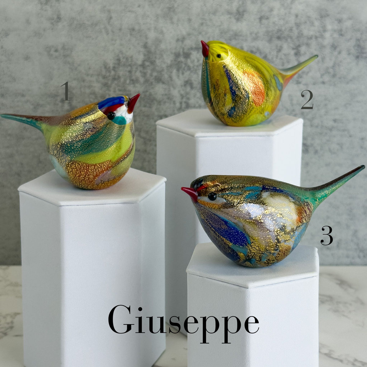 Murano Glass Hand Blown Multicolor Chirpie Bird - Giuseppe