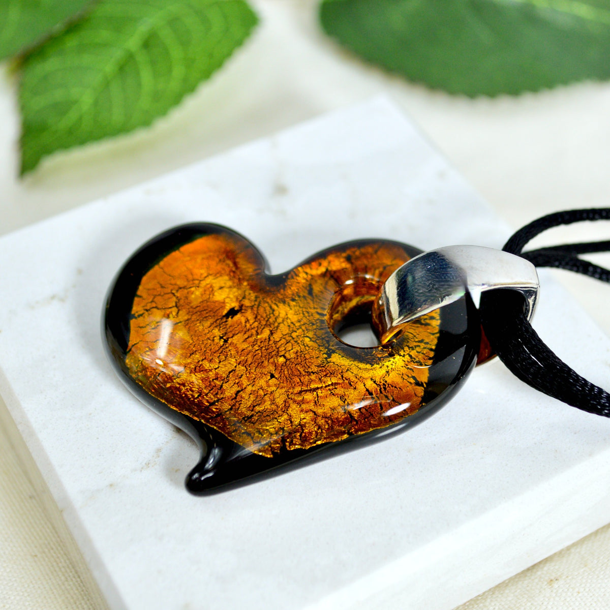 Murano Glass Solid Heart Pendant Necklace, Colored Hearts, Made in Italy - My Italian Decor