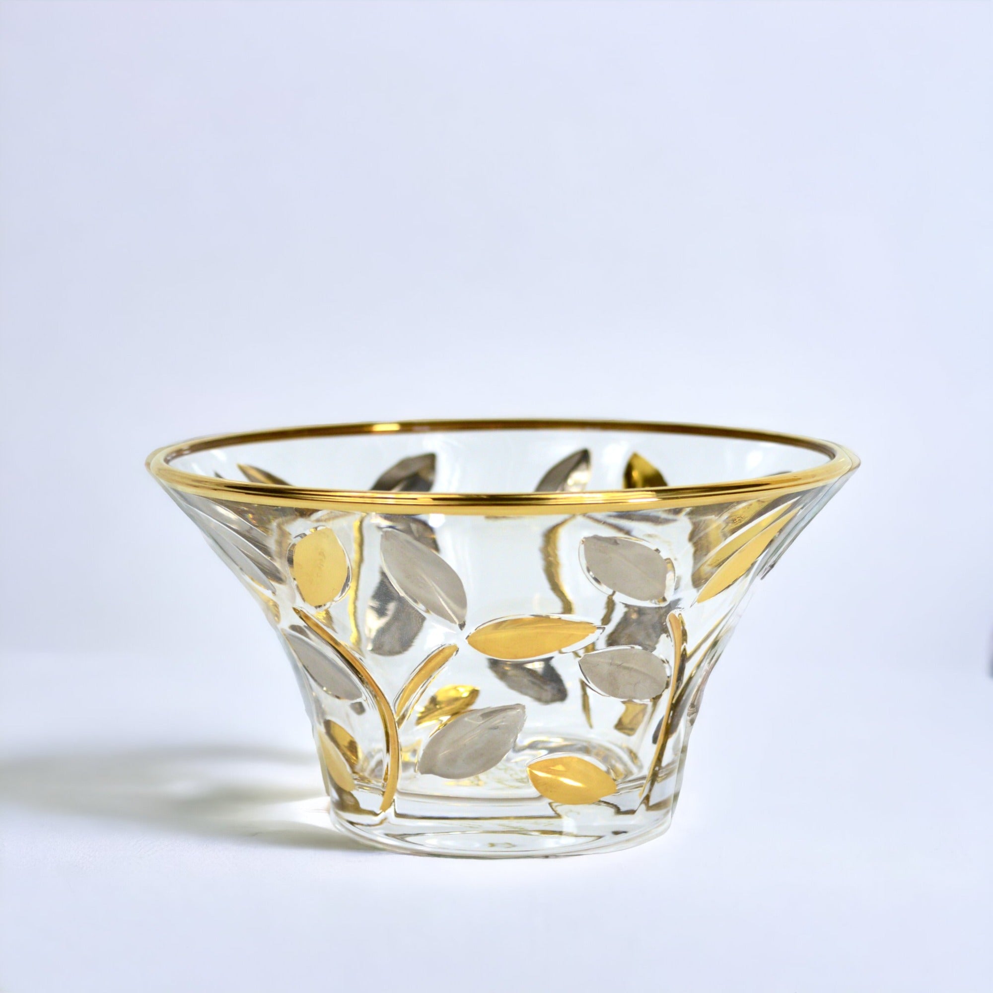 Decorative gold candy bowl with hand-painted platinum and gold floral design by MyItalianDecor, showcasing intricate details.
