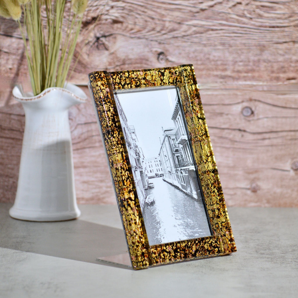 Black &amp; Gold Murano Glass 5&quot; x 7&quot; Photo Frame, Made in Italy - My Italian Decor