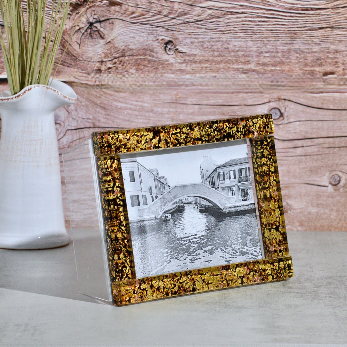 Black &amp; Gold Murano Glass 5&quot; x 7&quot; Photo Frame, Made in Italy - My Italian Decor