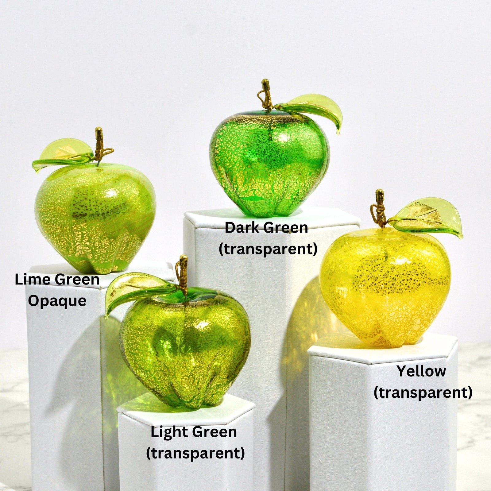 Hand-blown Murano glass apple with 24k gold foil, artificial floral decor crafted in Italy by MyItalianDecor