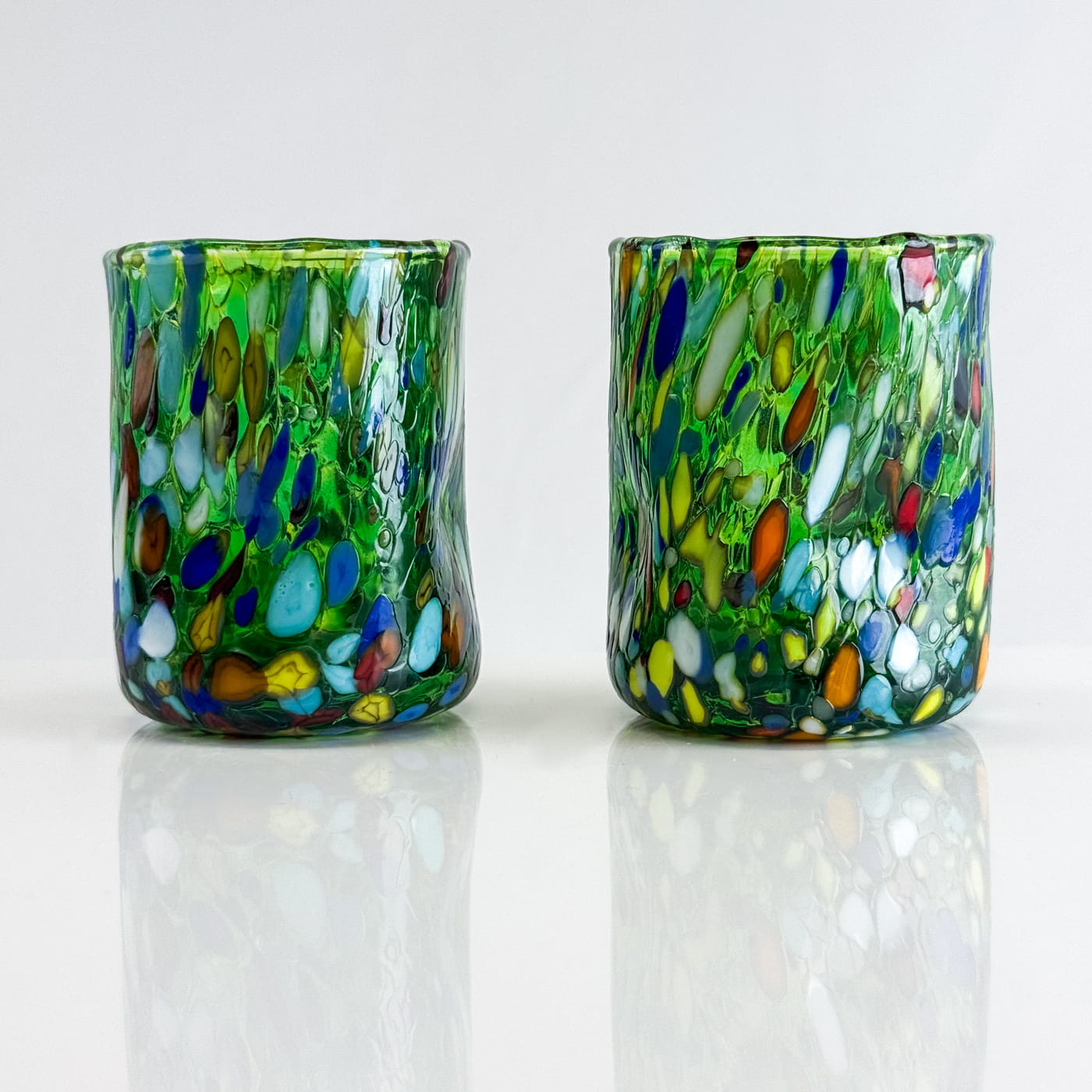 Set of 2 Murano Glass Fresca Shot Glasses in vibrant colors, handcrafted in Italy, by MyItalianDecor.
